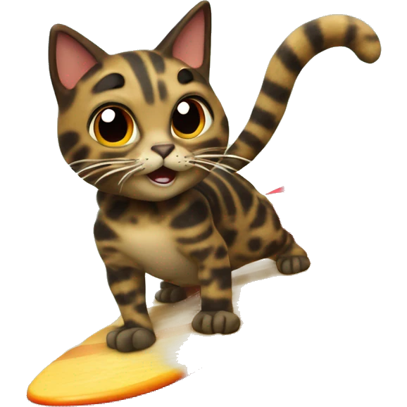 Tortoiseshell ￼ cat riding a surf board on a monster wave emoji