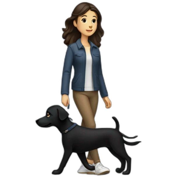 brunette walking a black dog emoji