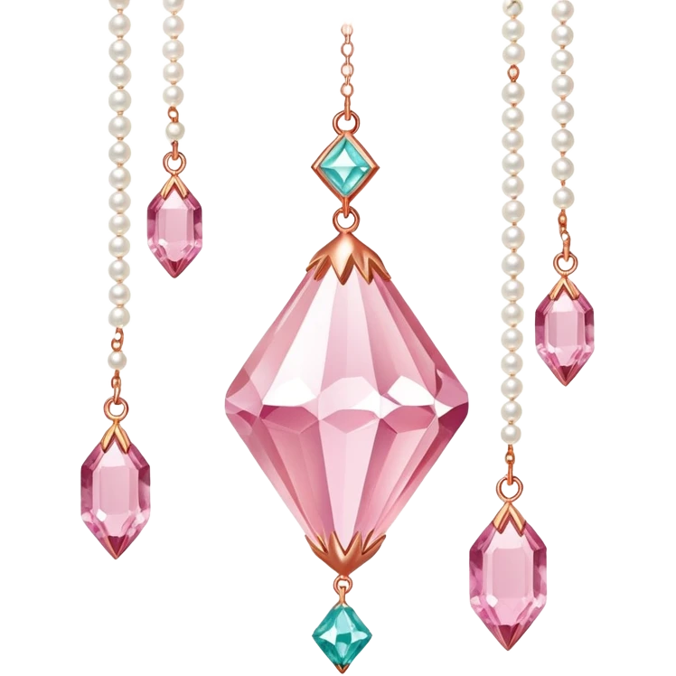 Rose-colored pastel glistening glossy sparkly shiny glittery hanging crystals pearls and beads and gemstones decorations emoji