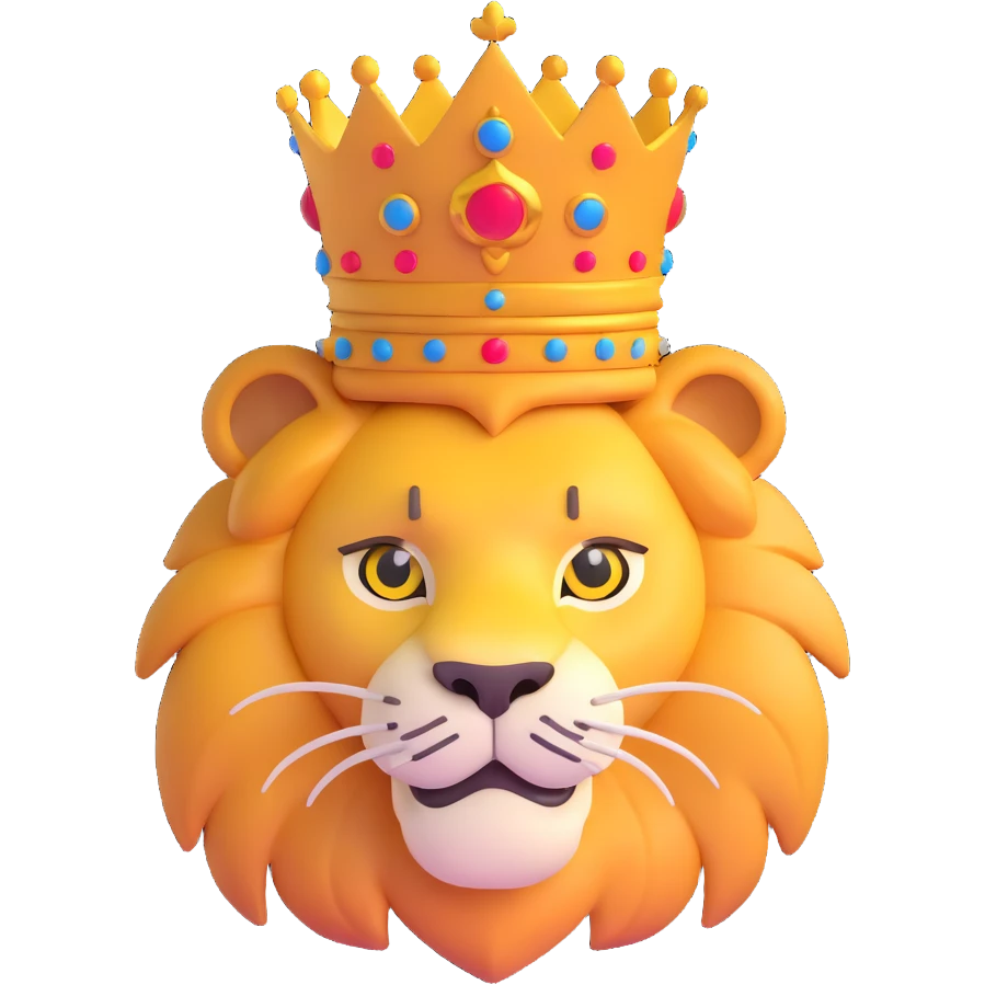 cute lion head with crown on top emoji