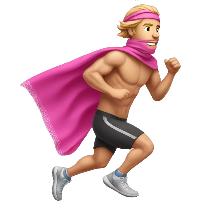 White man running with pink bandana emoji