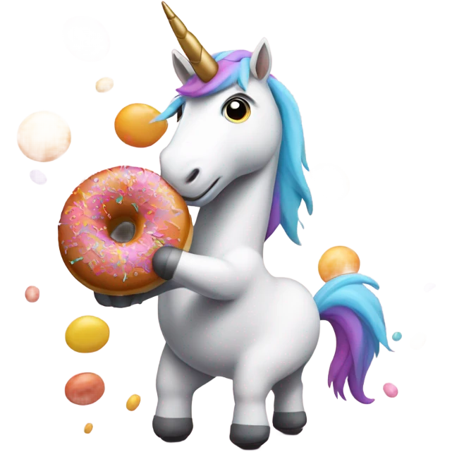 Unicorn eating a dounut with a basketball ball emoji