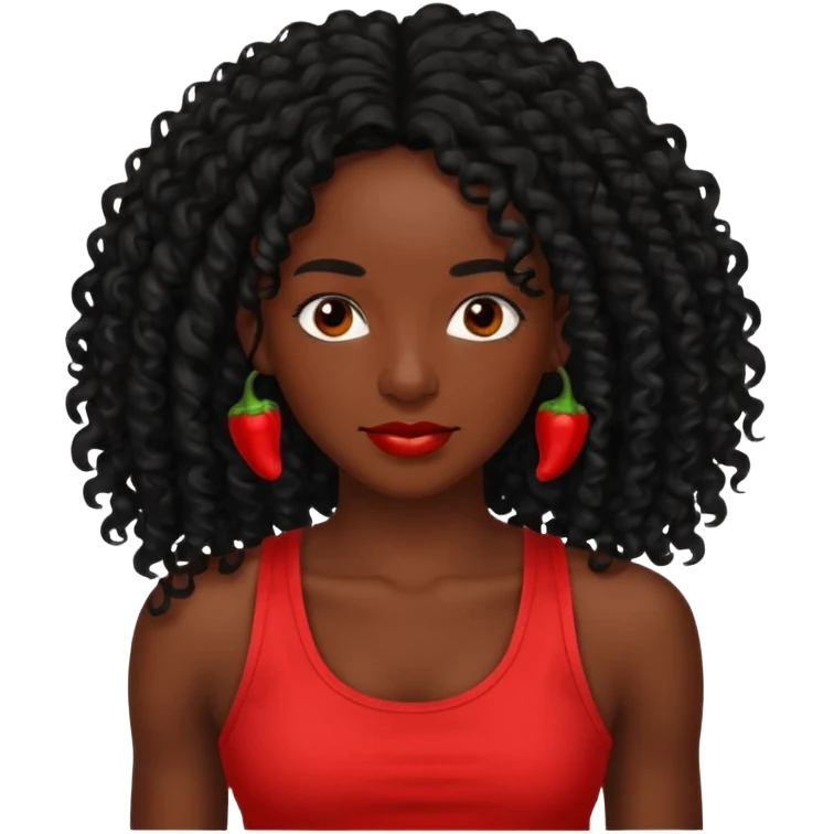 Rozonda Chilli Thomas dark skin long black curly hair, red tank top emoji