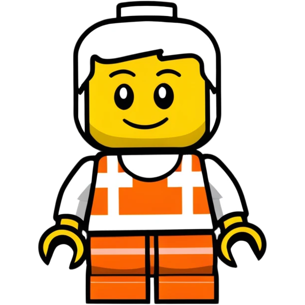 A cute Lego-style minifigure head with a happy expression emoji