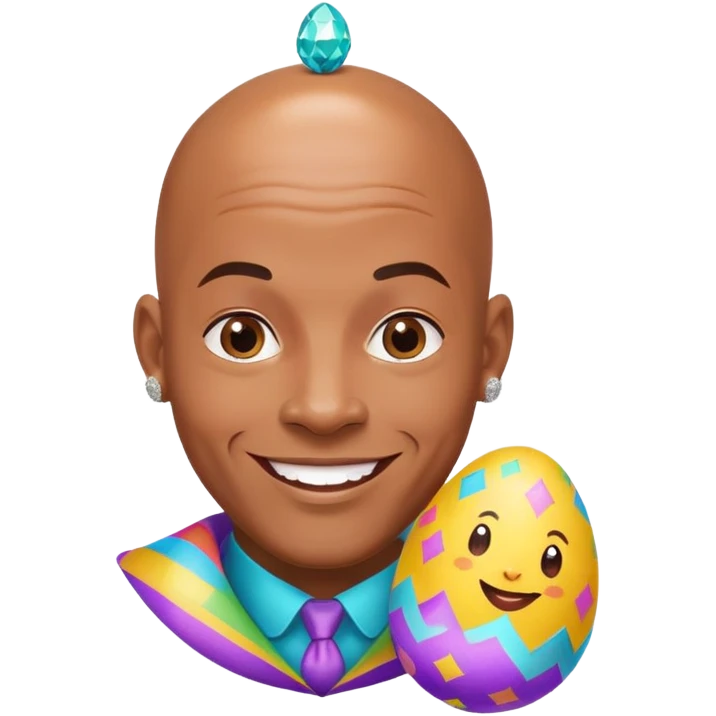 smiling bald African American man with diamond stud earrings popping out of an Easter egg emoji