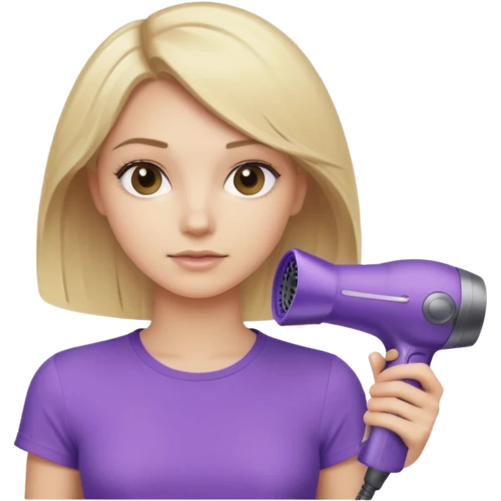 blonde girl in beige top using a purple Dyson hair dryer, iOS emoji style emoji