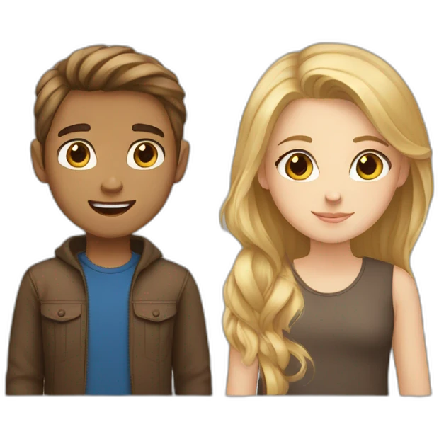 A girl and a boy, Brown hair brown eyes girl with blond hair blue eyes guy emoji