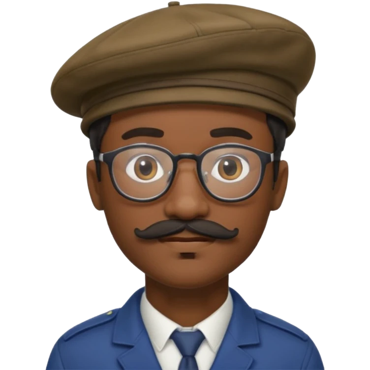 A black man with a mustache, wearing glasses, and a beret tilted to the right. emoji