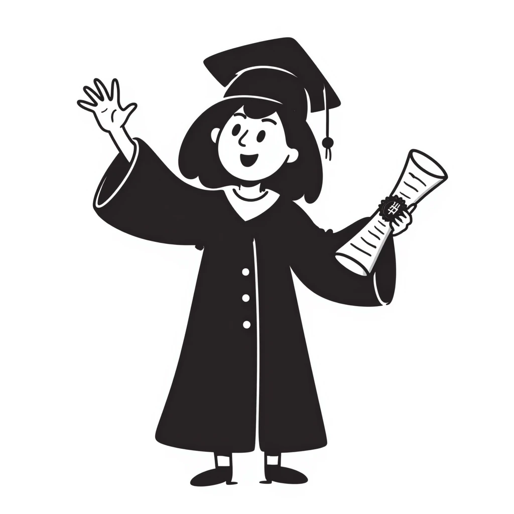 successful graduate student, cap and gown, diploma, excited emoji
