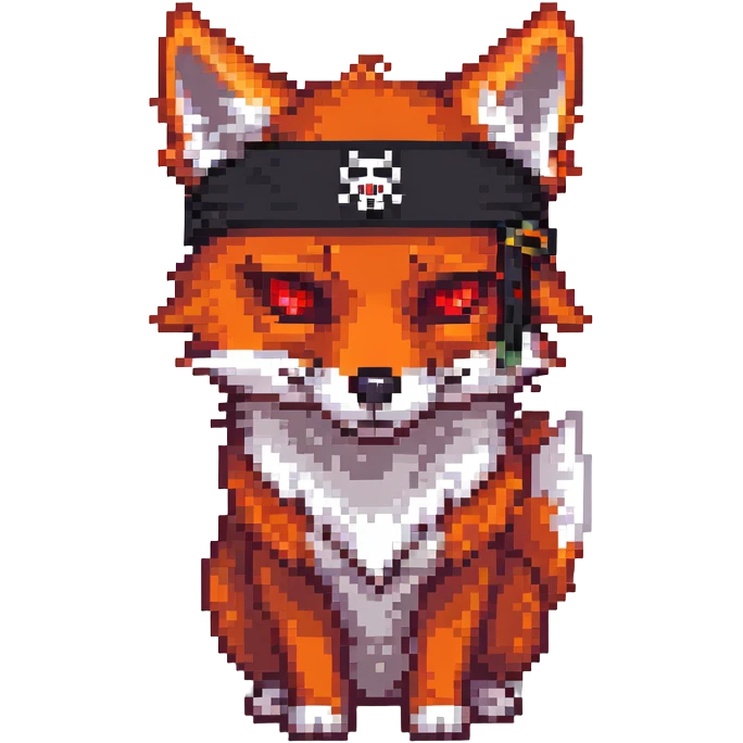 Fox with fiery red eyes, one eye covered with pirate blindfold emoji