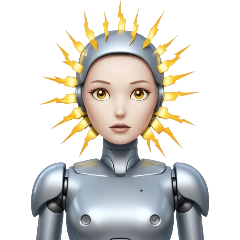 A female robot with a sexy body and lightning exploding from her brain emoji