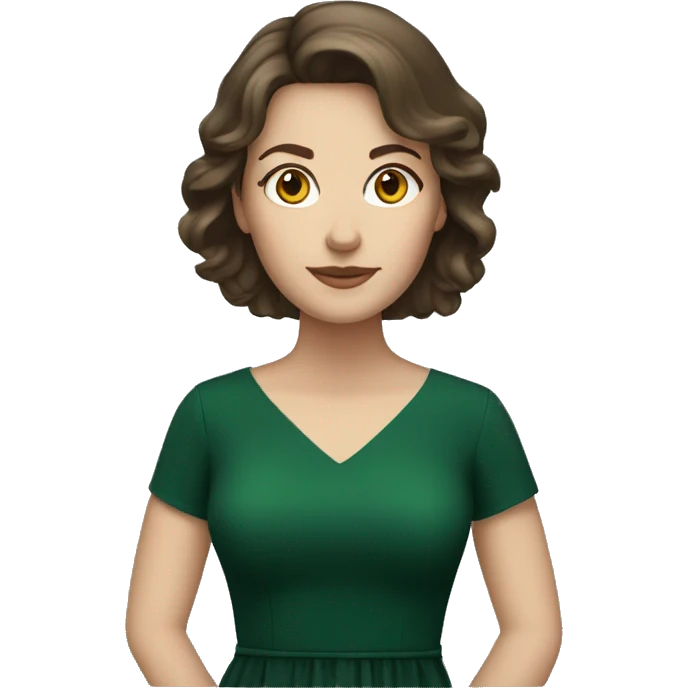 white woman with brunette hair in dark green dress  emoji