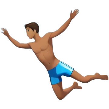 A diver mid-air, diving from a rocky cliff into the sparkling blue ocean below. The background shows a dramatic cliffside and clear sky, capturing the daring and exhilarating nature of cliff diving, with the water below ready to embrace the plunge. emoji
