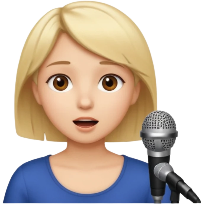 Crea una chica cantando con pelo rubio corto con ojos cafes  emoji
