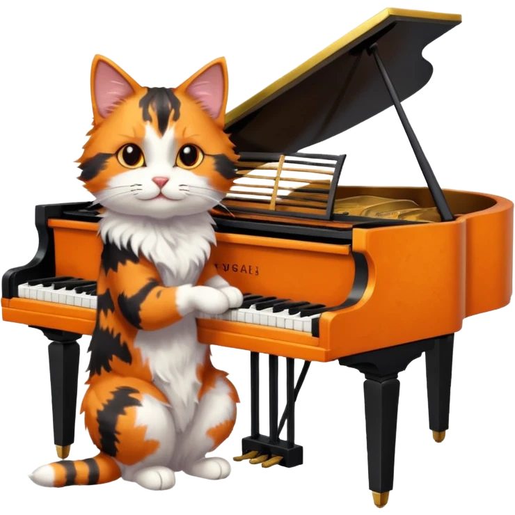 calico cat play piano, portrait emoji