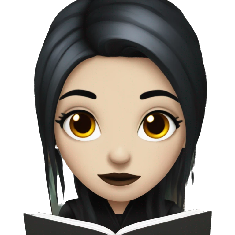 goth girl with black and red hair reading a book emoji