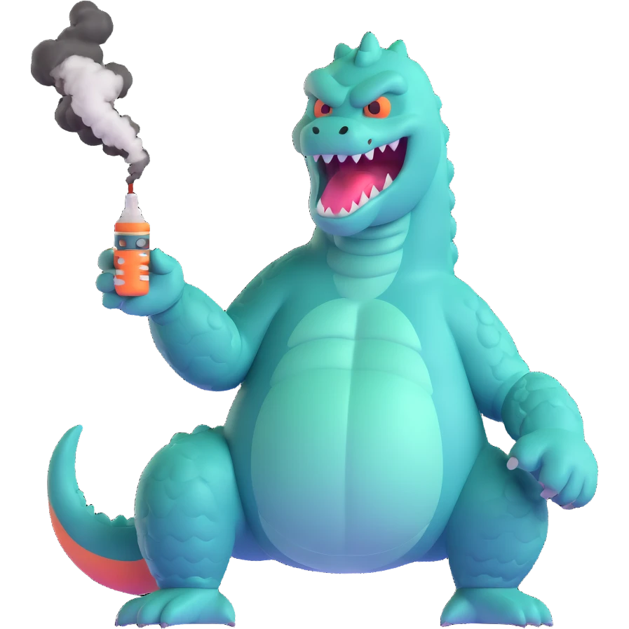 Godzilla with a vape, playful expression emoji