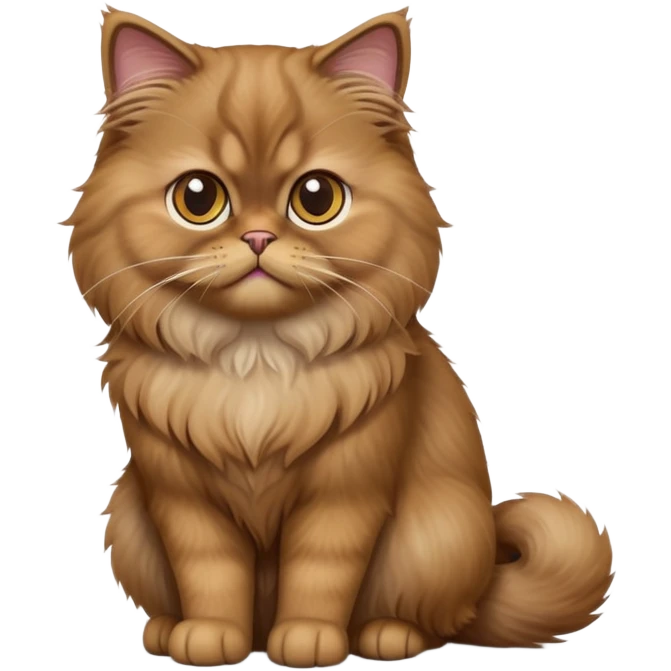 cinematic-[brown persian cat]-realistic-full-body-sitting-emoji,-tail-curled-playfully-around-its-paws,-head-tilted-dramatically,-fluffy-[brown]-fur,-simplified-yet-realistic-focused-features,-highly-detailed,-glowing-with-an-almost-sarcastic-glow emoji