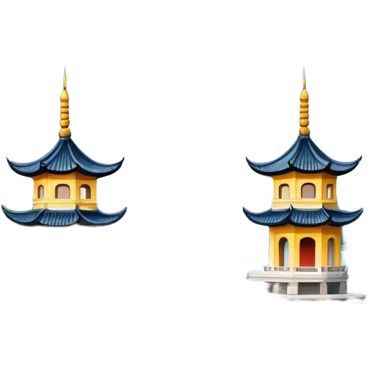 Three Pools Mirroring the Moon, West Lake Hangzhou, simplified emoji style, three small pagodas on water with moon reflection, cute cartoon style emoji