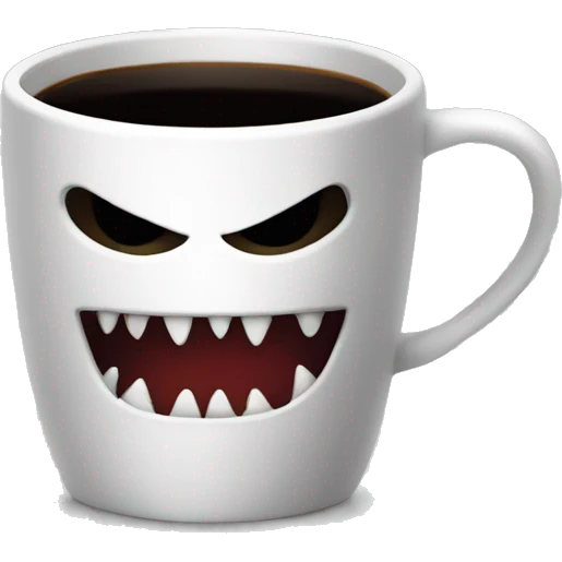 evil coffee cup with handle with sharp teeth emoji