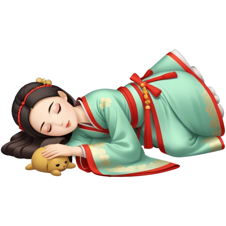 Beautiful girl in Hanfu lying on the ground sleeping emoji