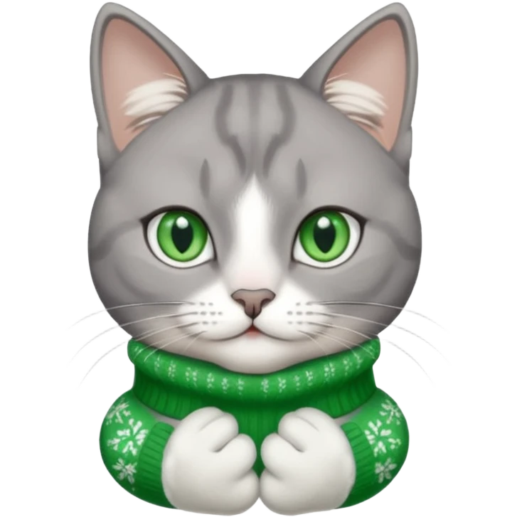 beautiful female grey cat with green eyes, white mittens and white chest emoji