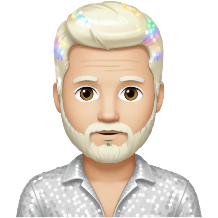 Justin Jeffre (b.1973) from 98 Degrees with platinum blonde hair and beard beard, white sequin outfit emoji