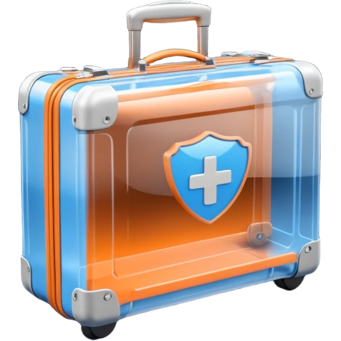3D render of Suitcase Scan, X-Ray imaging aesthetic, translucent materials showing internal structure, orange and blue airport security style scan of a bag, medical scan style, emoji style, isolated on white background --v 6.0. emoji