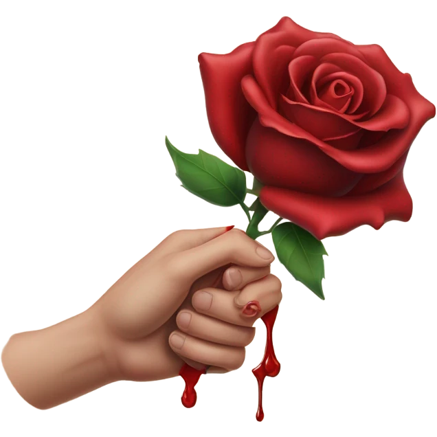 An image of a hand holding a rose, with a thorn piercing the skin, showing a small drop of blood, symbolizing the pain of beauty or love emoji