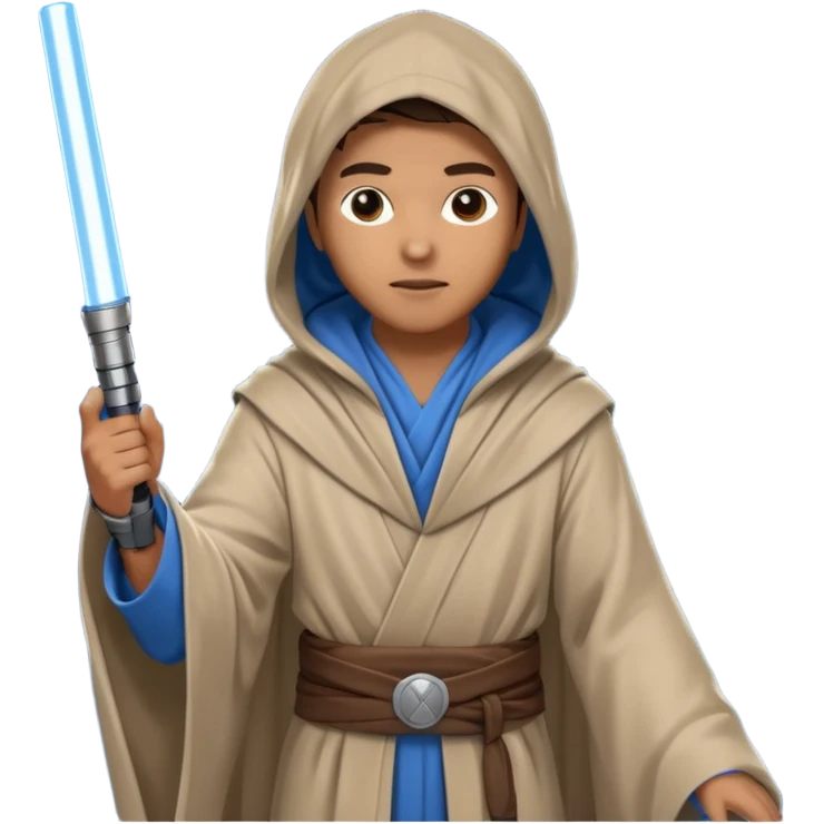 Jedi mind trick where a jedi is waving his hand hooded holding a lightsaber in the other hand emoji
