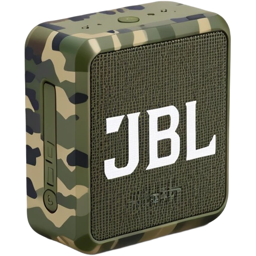 Minimalist JBL Go 4 speaker with digital camouflage pattern, pixelated military camo, clean simple design, compact bluetooth speaker emoji