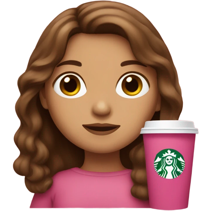 Brown hair white Spanish girl holding a pink Starbucks cup emoji