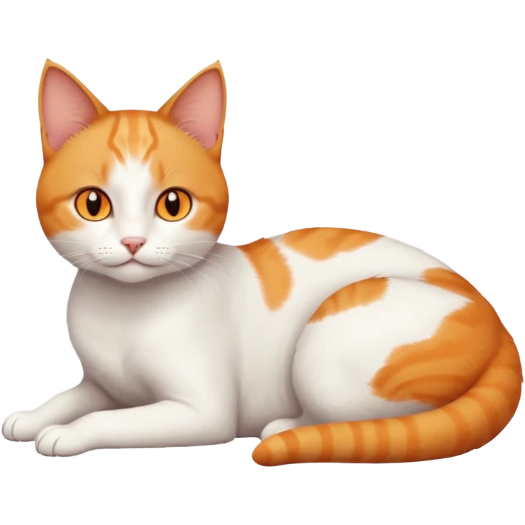 full body tiny short hair ginger and white cat with orange eyes lying down emoji