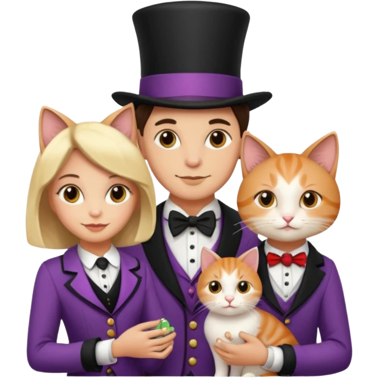 magician couple and their pet cat emoji