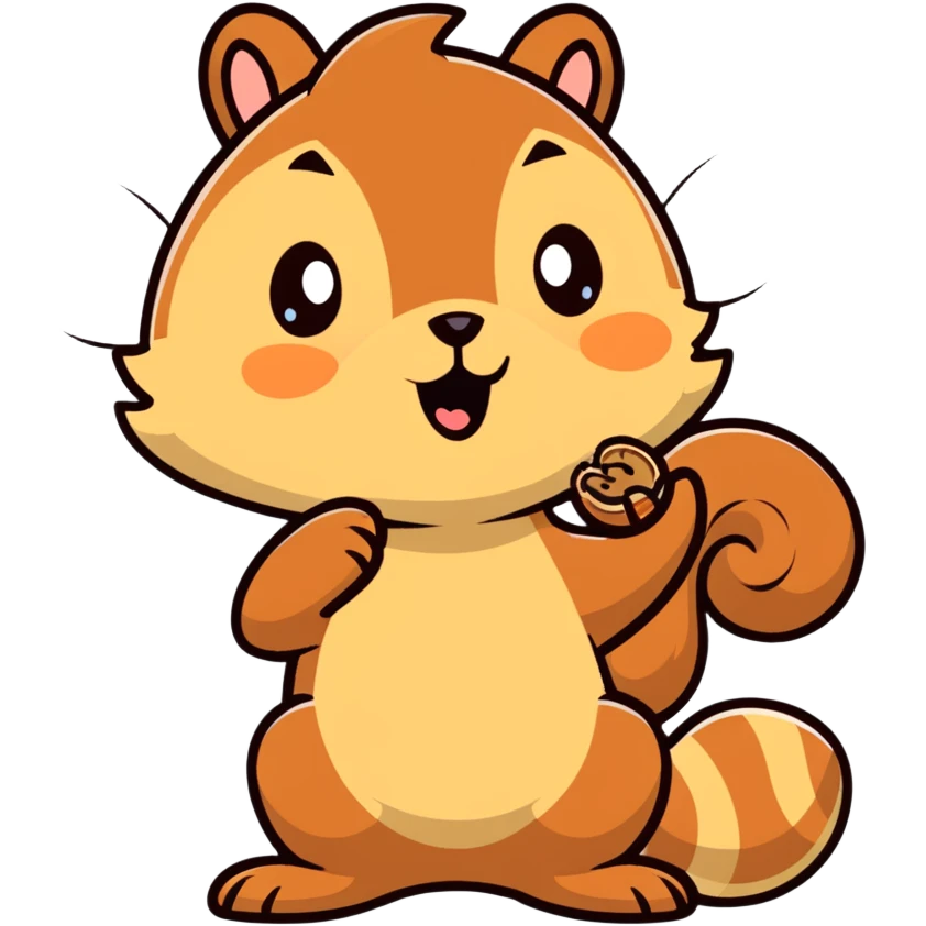 Cute hungry squirrel drooling, looking at nuts, with hungry expression emoji