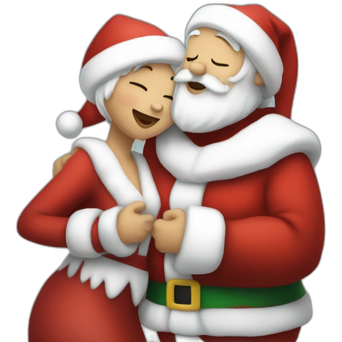 full body santa and mrs. claus kiss hug emoji
