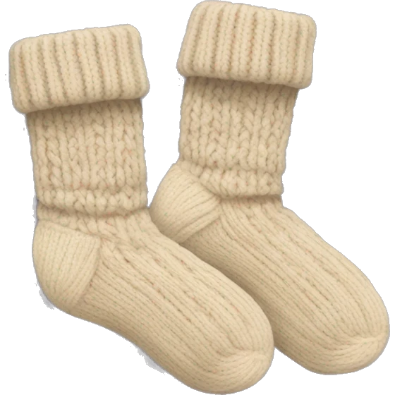 Two beige knitted cozy socks emoji