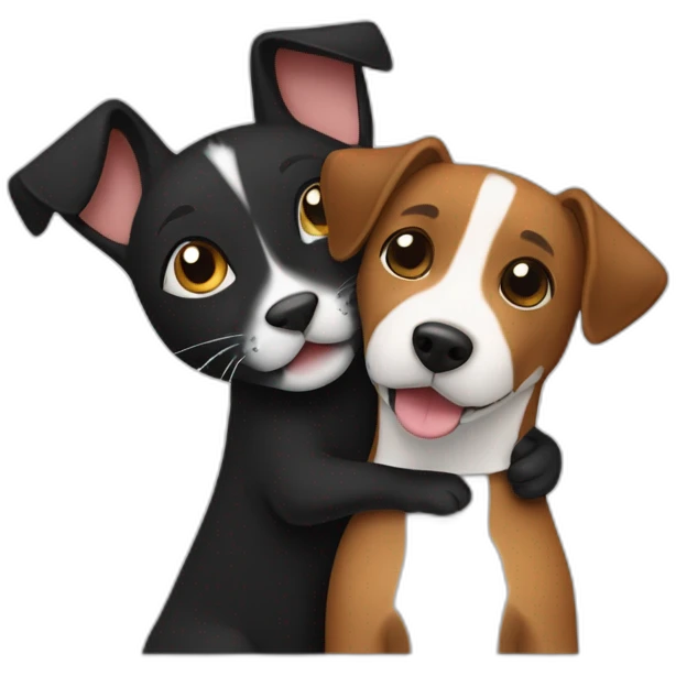 Black tabby cat and brown Jack Russell dog hugging emoji