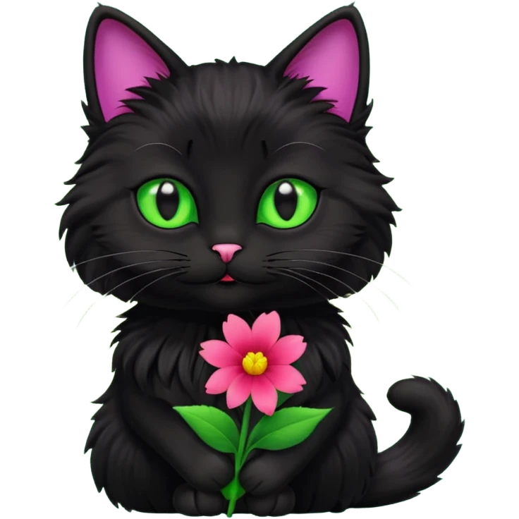 black cat a flower emoji