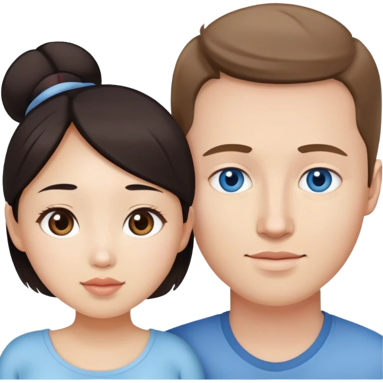 Asian girl with brown eyes pregnant and white guy with blue eyes couple  emoji