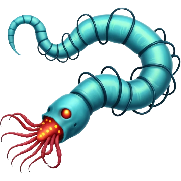 Neurax Worm, inspired by Plague Inc, sinister worm with neural appendages and glowing core emoji