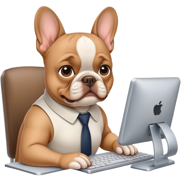 Frenchie working behind computer emoji