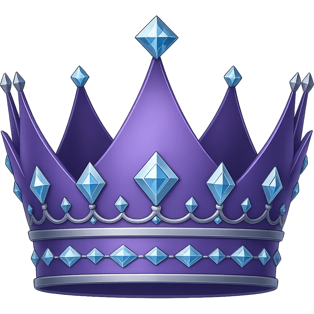Create a purple crown in the color #7986cb with diamond decorations, matching the style of the apple emoji. The crown should have no background, closely matching the reference image. emoji