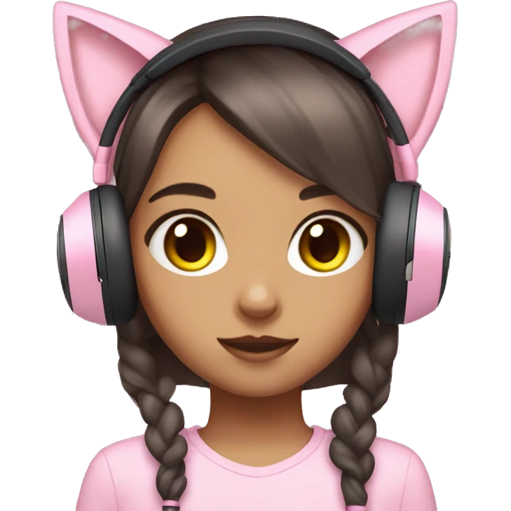 Girl with pastel pink gaming headset that has cat ears  emoji