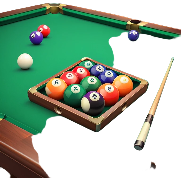 Two crossed pool cues resting on a billiard table, with colorful billiard balls scattered across the surface. The background features the felt of the table and the classic triangular rack, creating an inviting atmosphere for a game of precision and strategy emoji