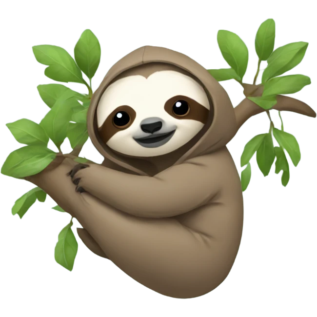 sloth with a hoodie holding a kitten in a tree emoji