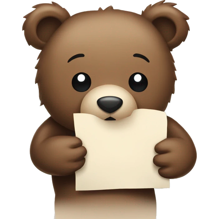 Bear holding a paper where is written I miss you too emoji