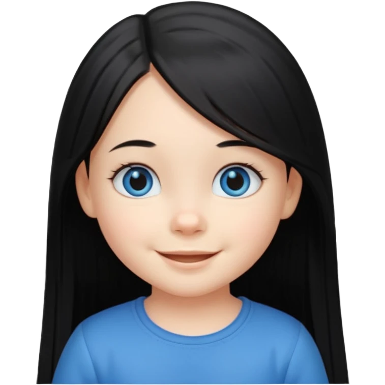 3yr old girl very long straight black hair mid parting blue eyes happy emoji