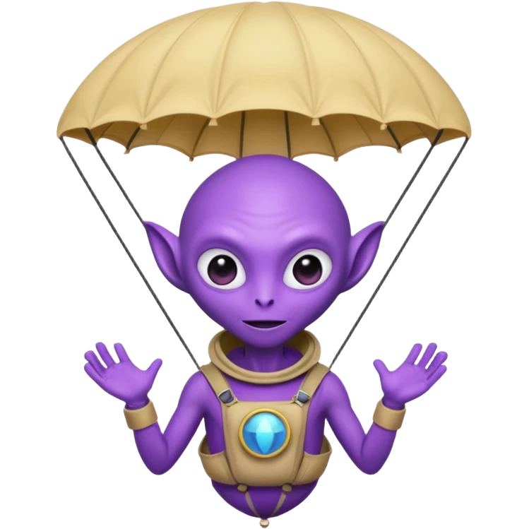 Skydiving purple alien with parachute and UFO emoji