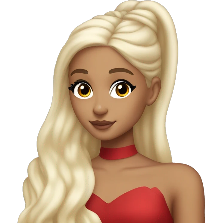 ariana grande, blonde hair, red dress, ethereal posing emoji